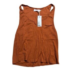 👕 Lacausa Orange Ribbed Sleeveless Tank Top XL NWT Women’s Casual Boho 👕